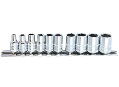 SOCKET RAIL 1/4DR 6PT 10PC METRIC