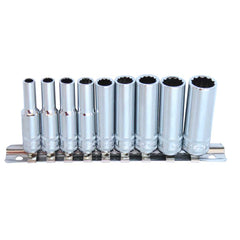 SOCKET RAIL 1/4DR 12PT 9PC SAE DEEP