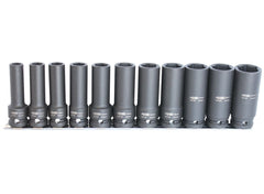 SOCKET RAIL IMPACT 1/2"DR DEEP 6PT 11PC METRIC