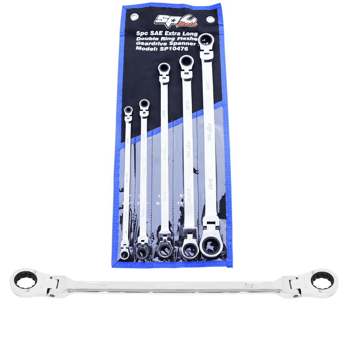 SET SPANNER EX LONG FLEX DOUBLE RING 72T GEARDRIVE 5PC SAE