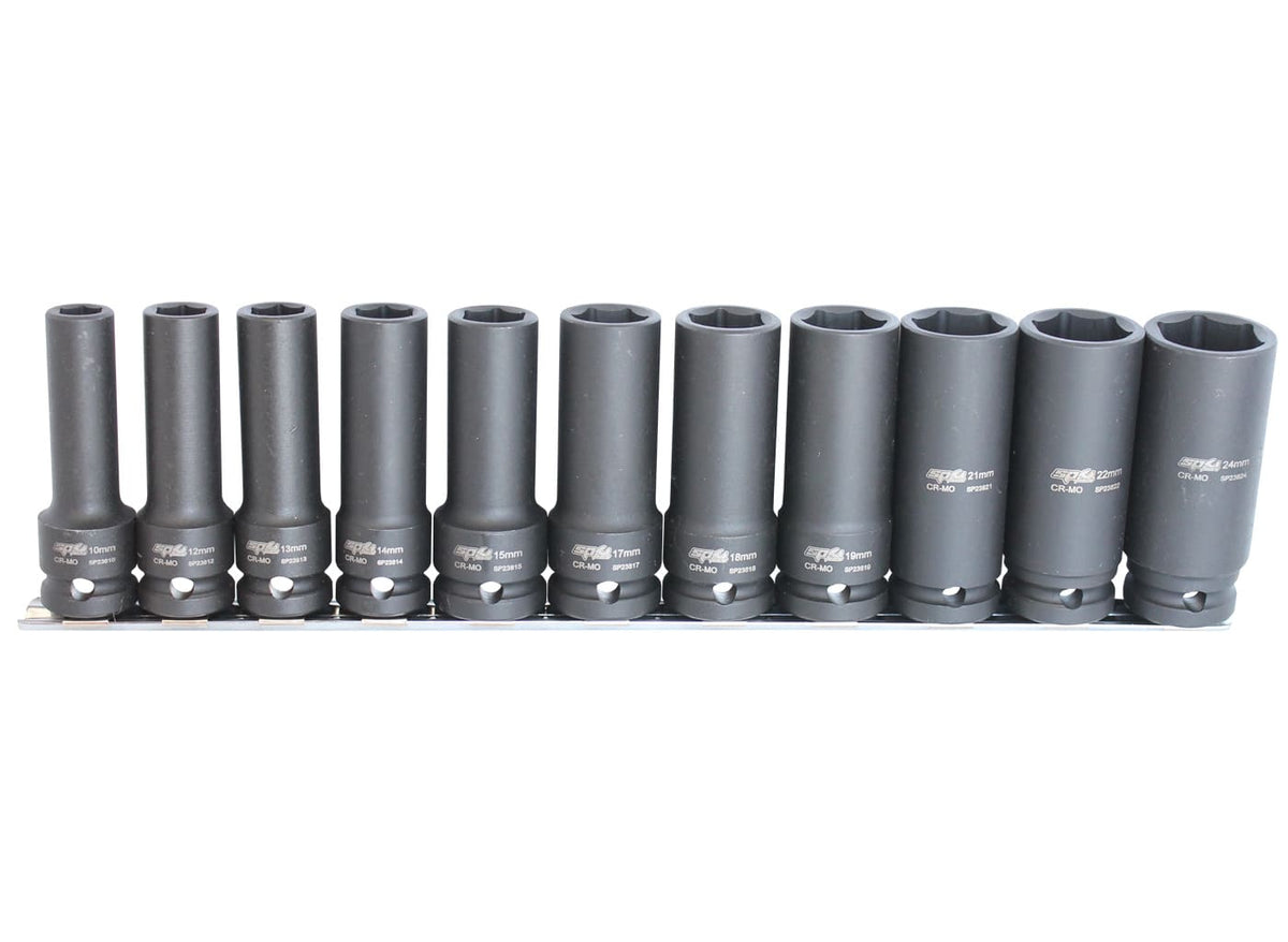 SOCKET RAIL IMPACT 1/2"DR DEEP 6PT 11PC METRIC